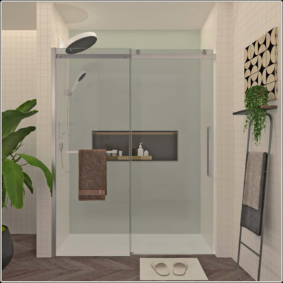 Sliding Shower Door, Frameless Glass Shower Door With Hardware, Towel Bar And Handle,Drop Shipping Available