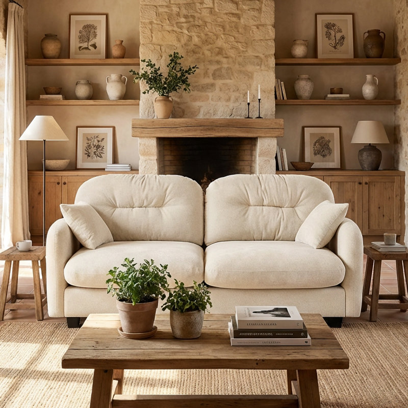 Canapé 74 po en chenille moderne avec dossier capitonné, coussins Cloud-Comfort, accoudoirs élégants et structure durable, beige