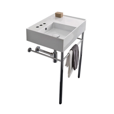 Teorema White Ceramic Rectangular Console Bathroom Sink with Overflow
