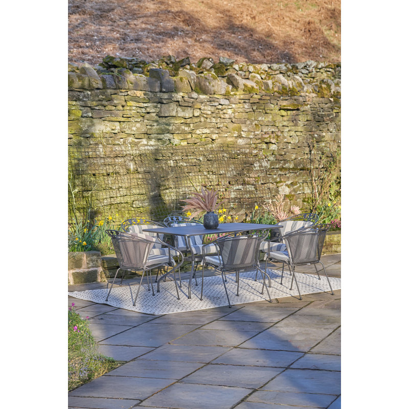 6 - Person Steel Patio Dining Set Umbrella Hole Included Rectangular Table with Cushions Included