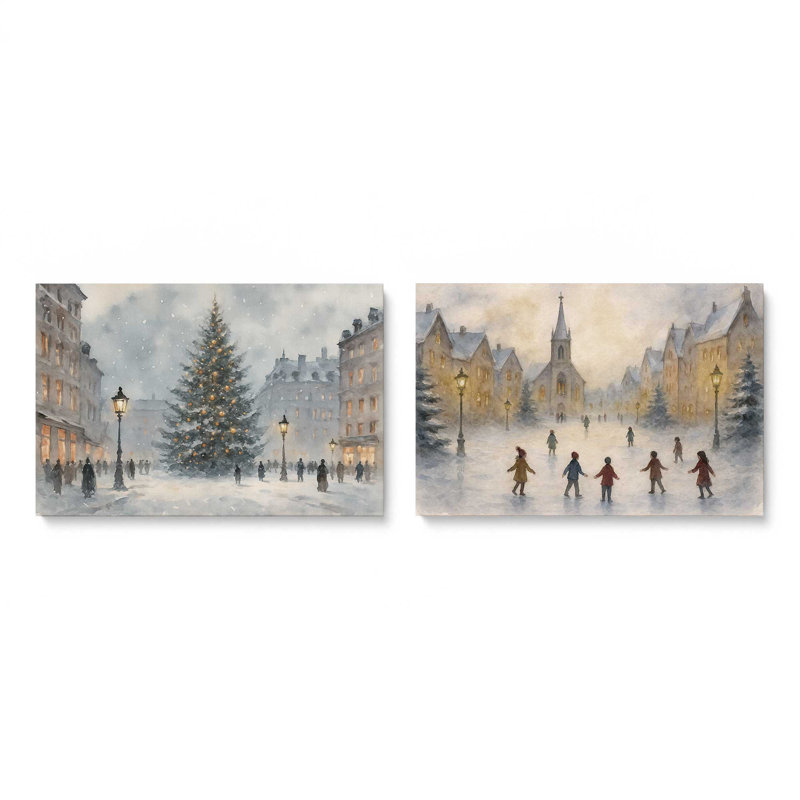 «Silent Night Square», ensemble de 2 impressions sur toile, H 12 po x l 36 po, Toile tendue, Toile tendue