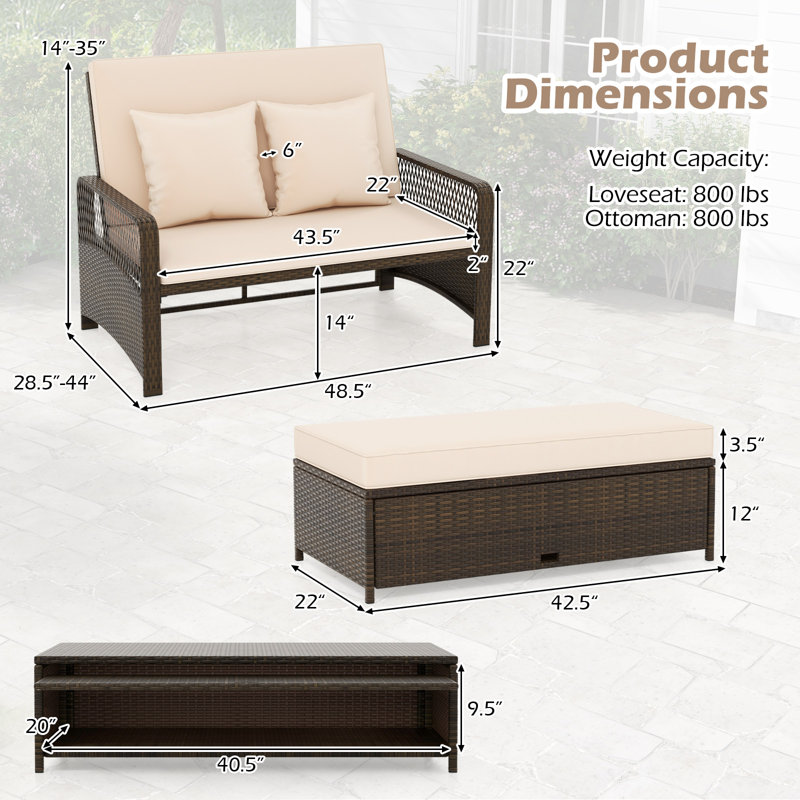 123cm Long Chaise Lounge Set with Cushions