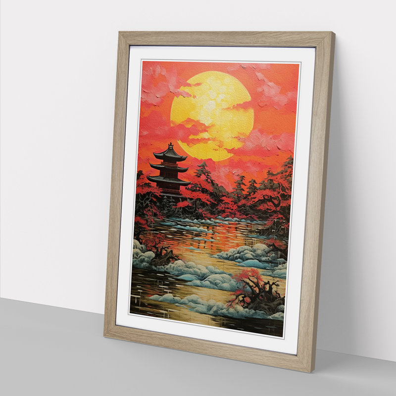Japanese Sunset Expressionism - Framed Print, 34cm H x 25cm W x 2cm D, Oak