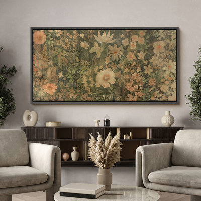 «Vintage Garden Flowers Antique French Floral Art», impression sur toile encadrée très grande