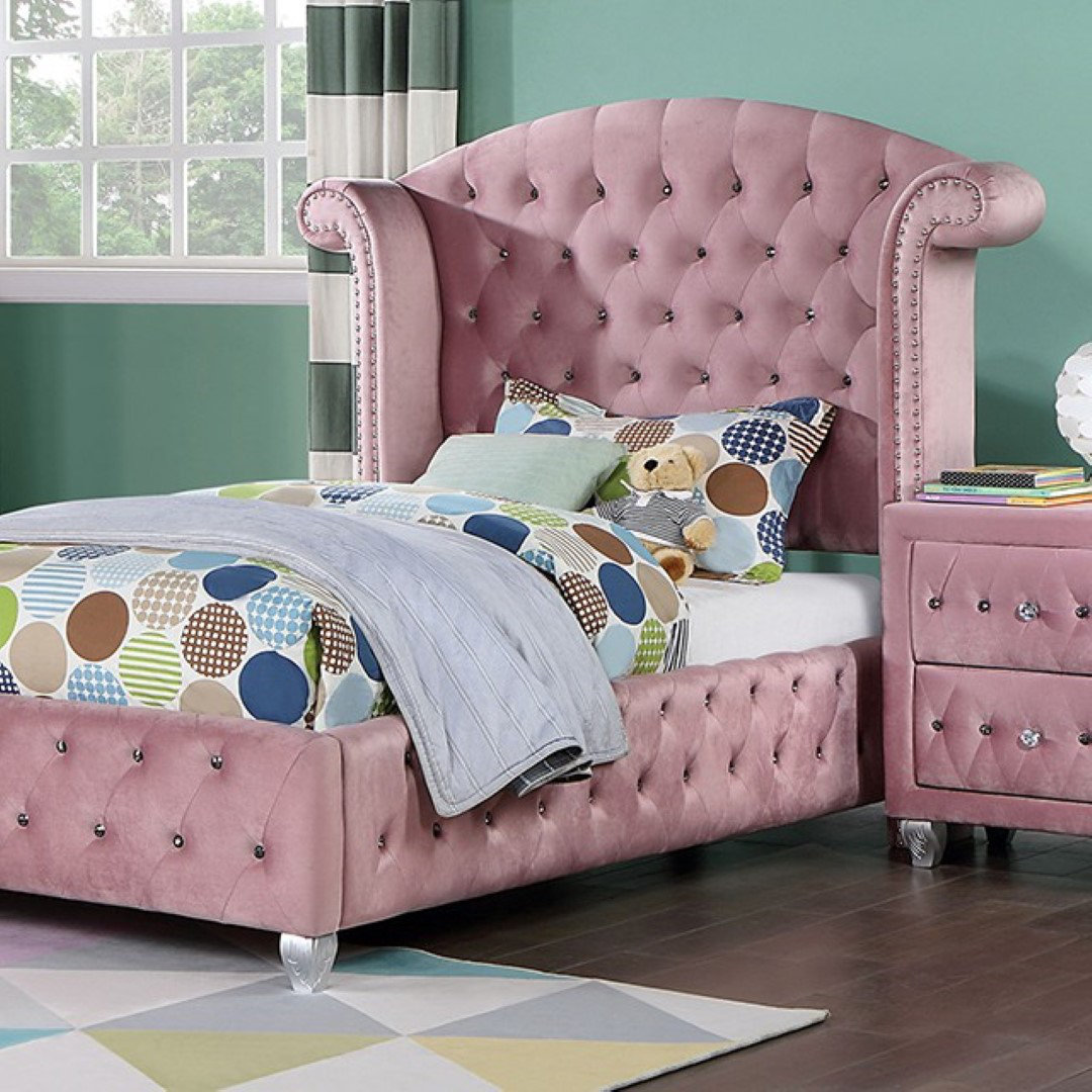 Furniture of America Ariston Rose Pink Tufted Twin Bed