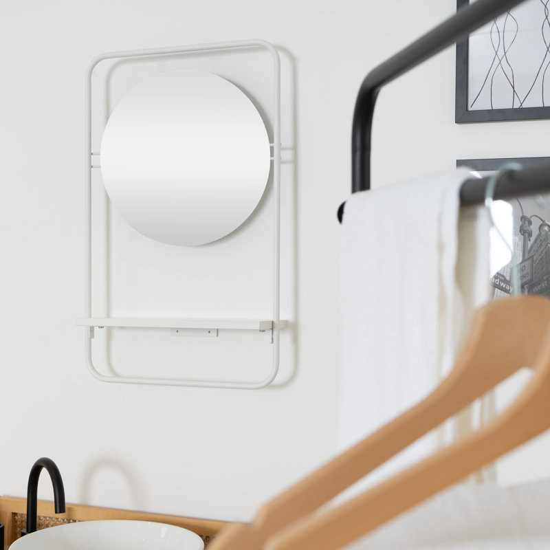 Fullilove Flat Mirror with Shelves, White