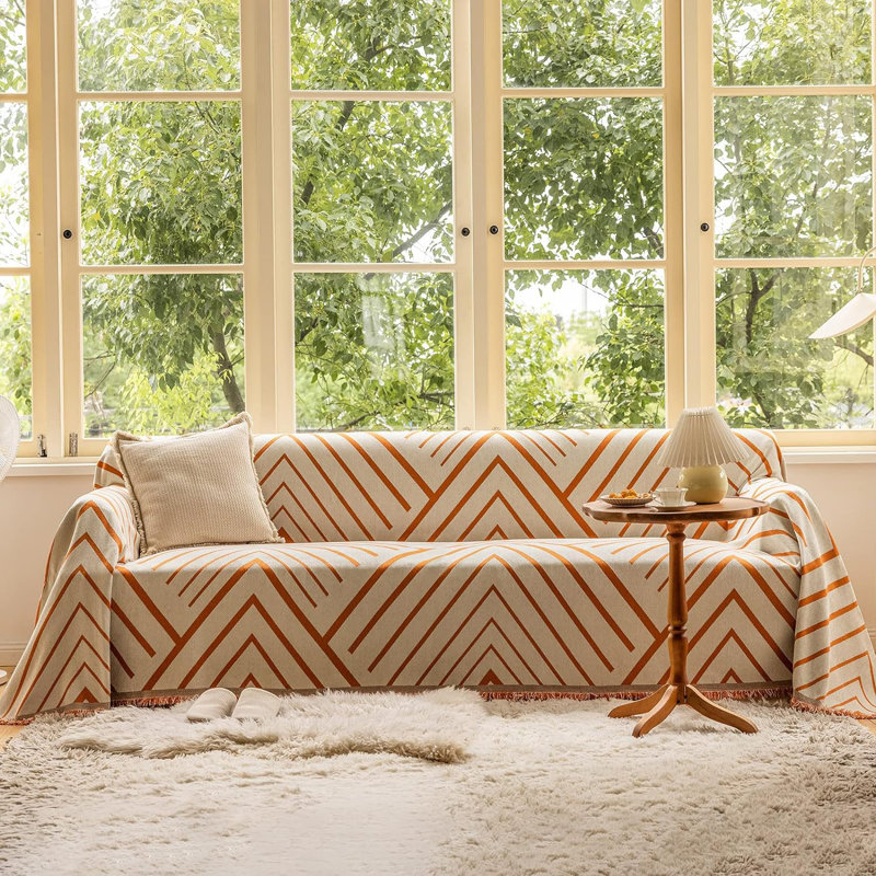 Housse pour coussin en chenille, H 71 po x l 134 po, Beige / chenille caramel