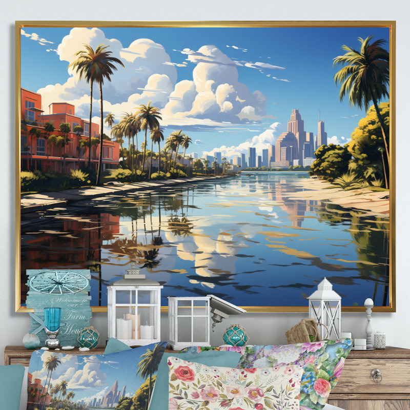 «Miami Sunshines State I», reproduction sur toile, H 12 po x l 20 po x P 1 po, Cadre flottant doré