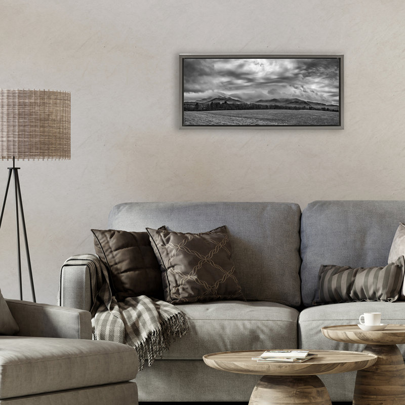 Cadre flottant Dramatic Distant Skies, design par James Rodewald, Cadre flottant gris lustré, H 11 po x l 25 po