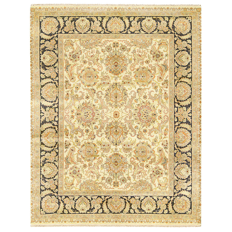 Tapis doré et noir de haute qualité noué à la main