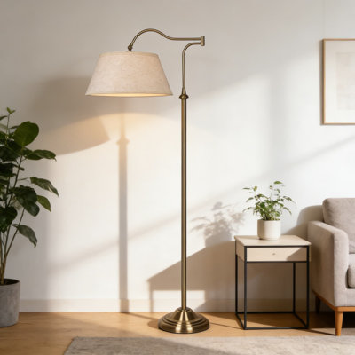 Lampe sur pied à bras pivotant avec porte-à-faux réglable, lampe sur pied en arc Mid-Century avec abat-jour en lin, bras pivotant à 180 ° et tête rotative à 90 ° pour le salon, la chambre à coucher ou le bureau