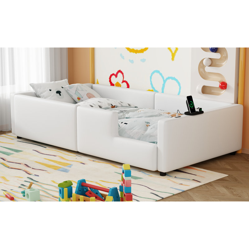 Lit simple tapissier avec garde-corps robuste et charge de type C - plateforme blanche