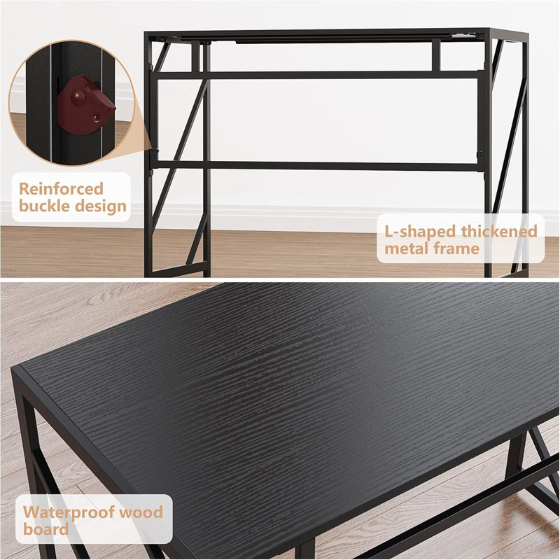 Folding Desk Writing Computer Desk For Home Office, No-Assembly Study Office Desk Foldable Table For Small Spaces