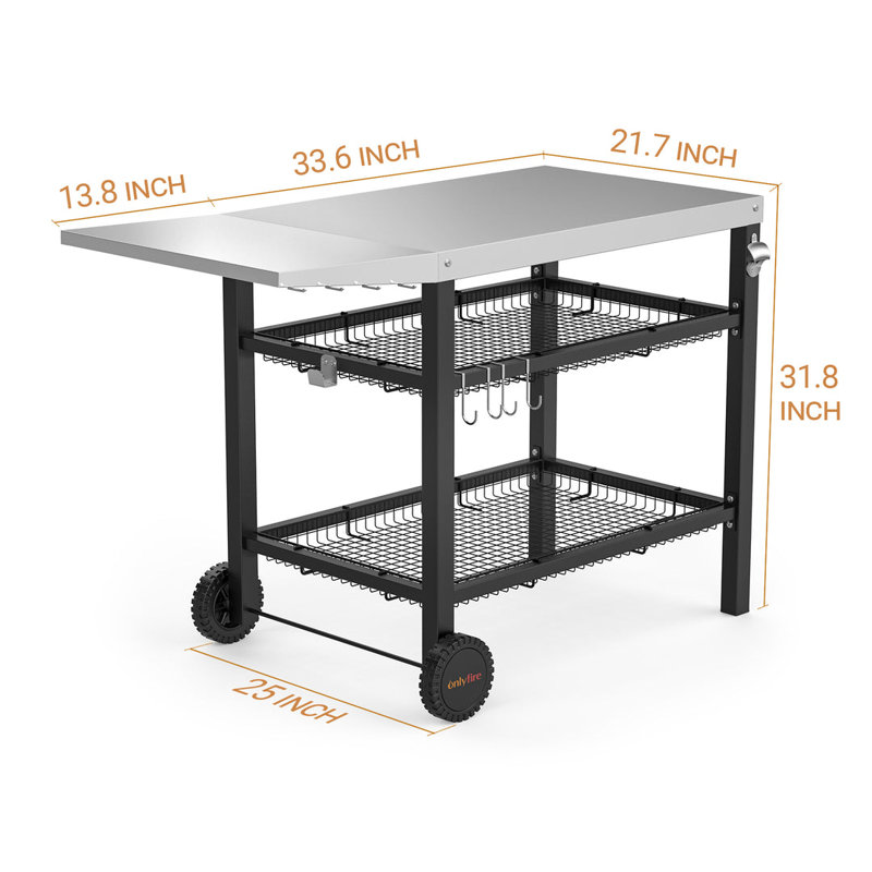 Table de chariot de cuisine en acier inoxydable à trois tablettes avec table d'appoint Fordable