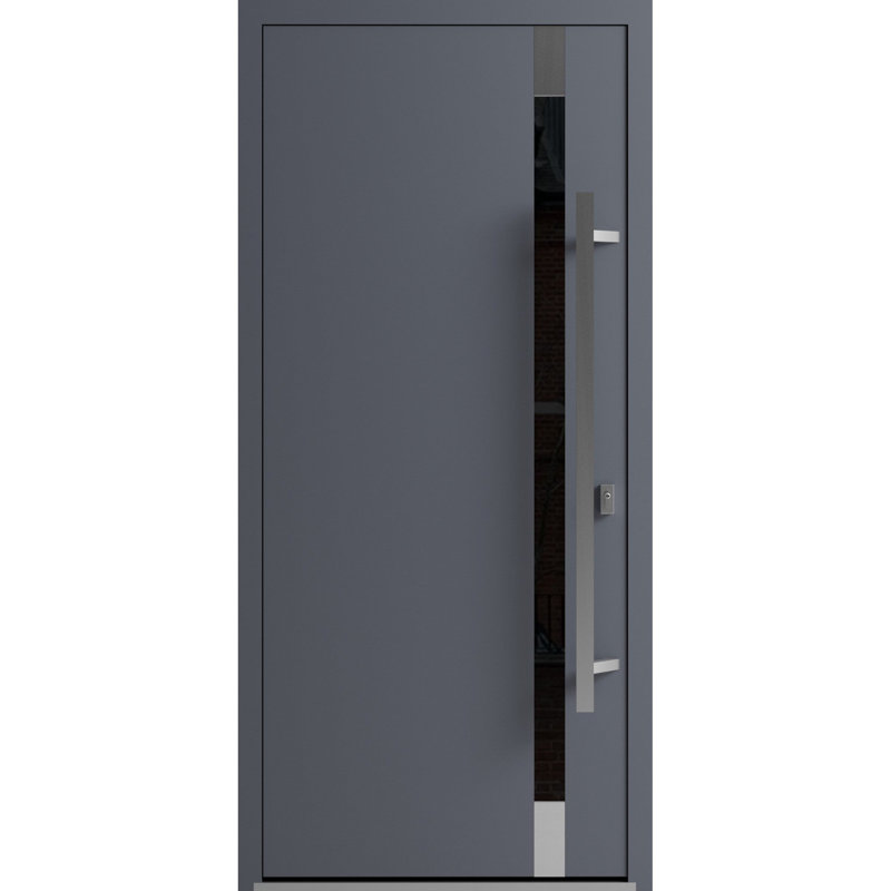 Porte avant en acier pré-suspendue à l'avant / Ronex 1011 gris / insert en acier inoxydable entrée métal peint moderne l 36 po x H 80 po à gauche