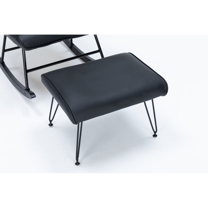 Schaghticoke PU Rocking Chair with Ottoman, Black PU