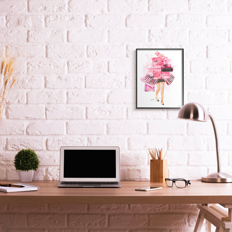 «Pink Glam Gift Stack» par Ziwei Li, impression graphique, H 20 po x l 16 po x P 1,5 po, Giclée encadrée noir minuit