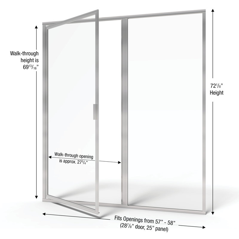 Porte de douche avec cadre Deluxe l 57 "x H 72,13", AquaGlideXP transparent, Nickel brossé