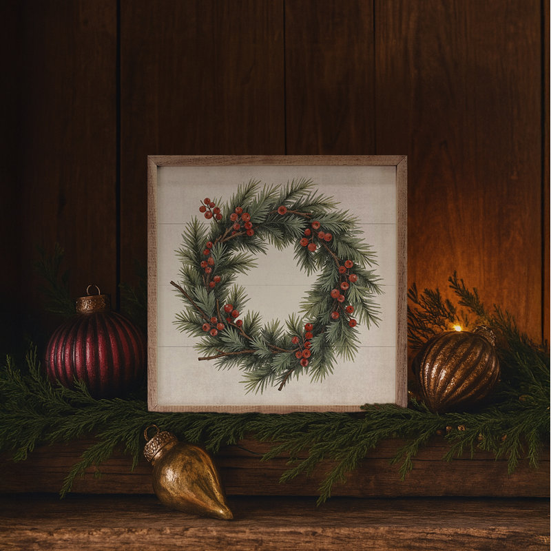 Berry Pine Wreath, 24" H x 24" W