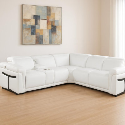 Canapé modulaire en L blanc avec console en L six pièces avec console