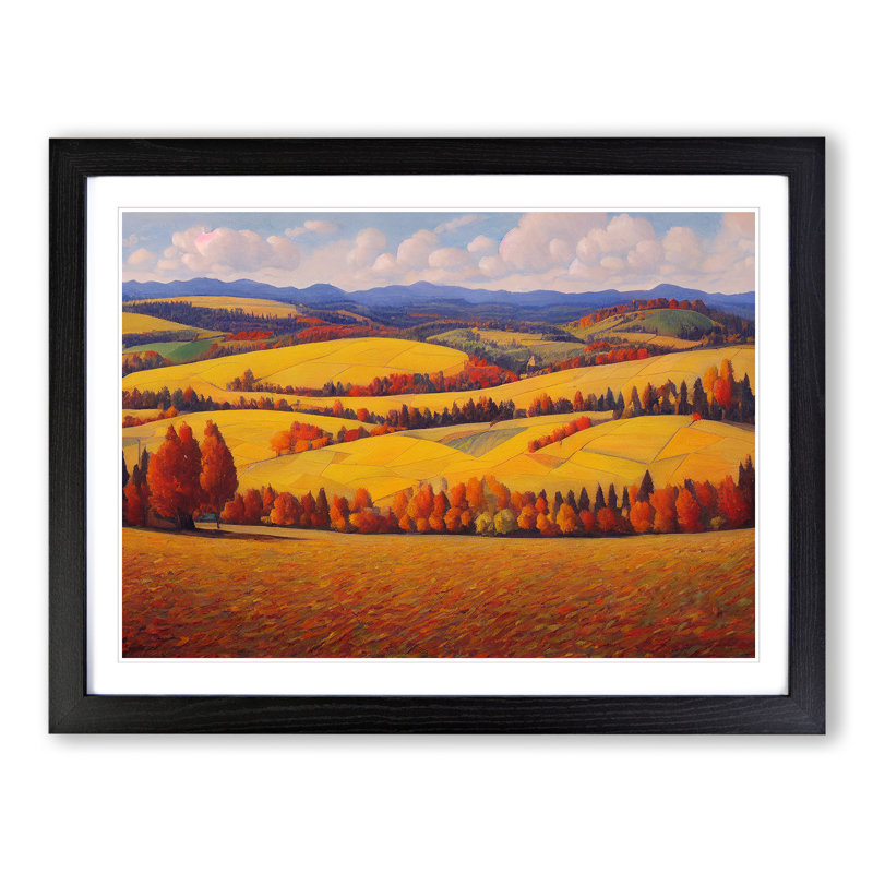Autumn Meadow Landscape Vol.1 - Single Picture Frame Print, 46cm H x 64cm W x 2cm D, Black Framed