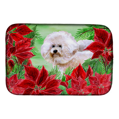 Tapis de séchage poinsettas bichon frisé bichon