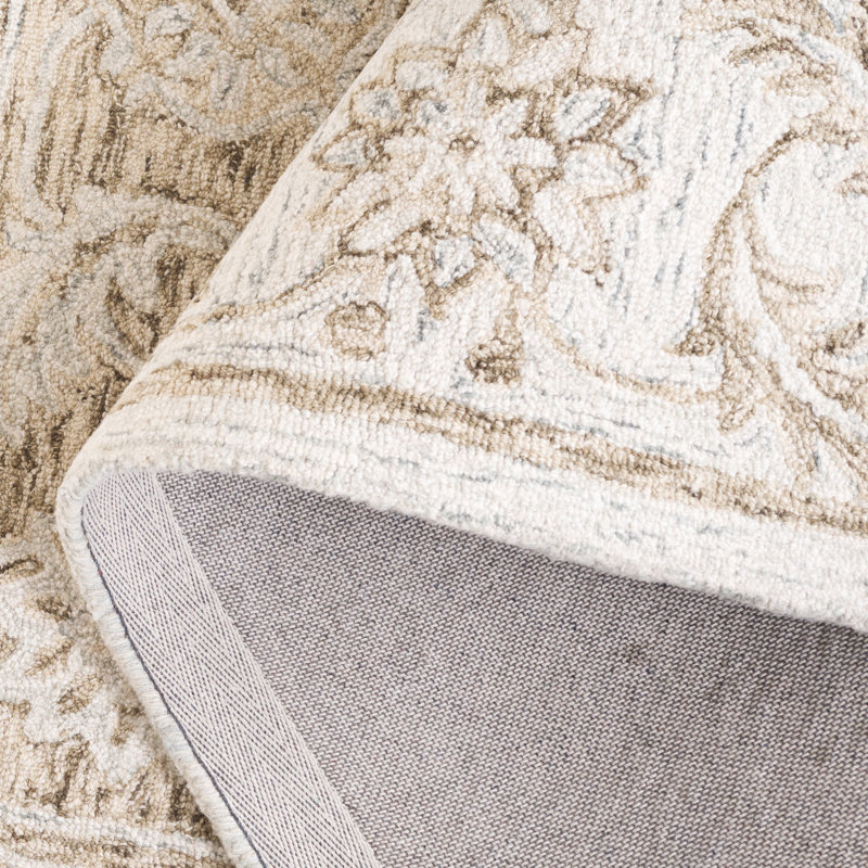Loujain Hand Tufted Wool Cotton Floral Rug in Brown/Light Blue, Rectangle 5' x 8'