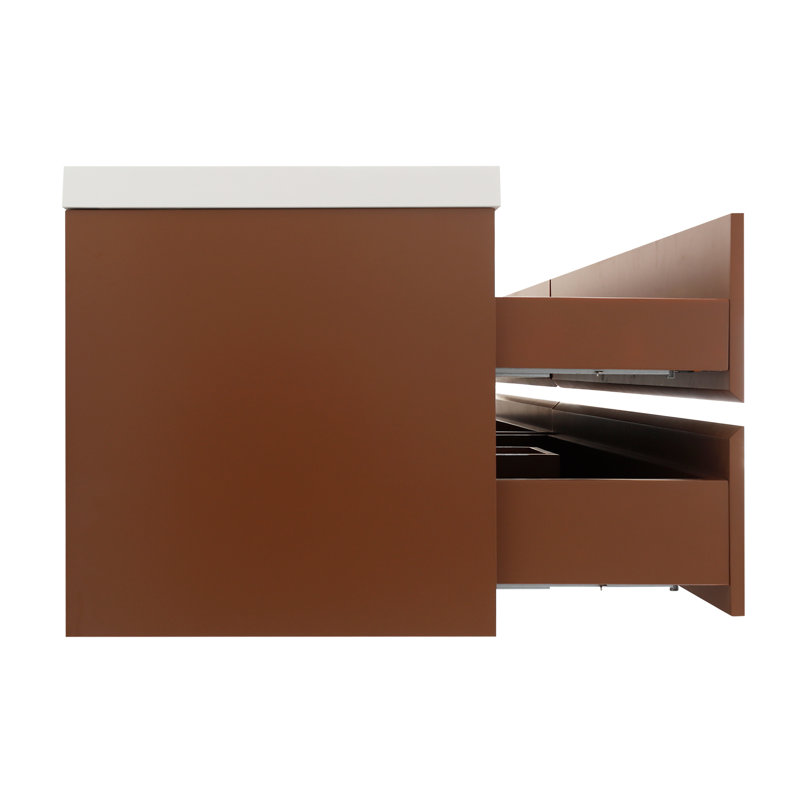 Chilmonik 59.1 " W Wall Mounted Wall Mounted 2 Double Vanity Bathroom Vanity With Engineered Stone Top, Brown