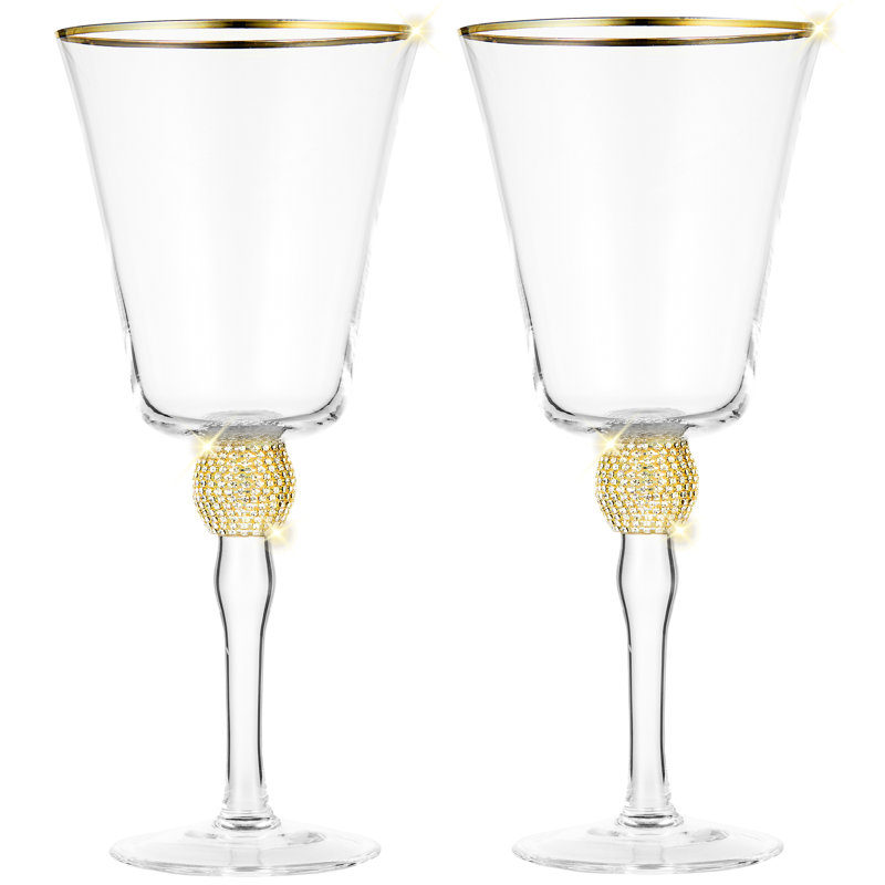 Luxurious Gold and Rhinestone Studded Wine Goblet Set