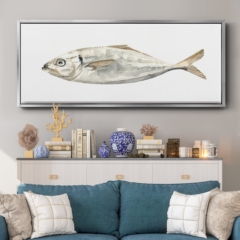 " Silver Fish I ", Silver, 12" H x 30" W x 1.5" D