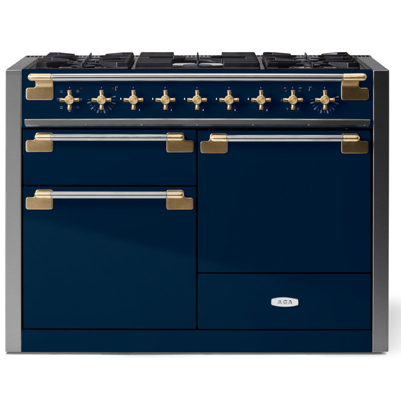 AGA Elise 48"W. 6 Cu.Ft. Freestanding Induction Convection Range with Antique Brass Trim, Antique Brass;Indigo, Dual Fuel