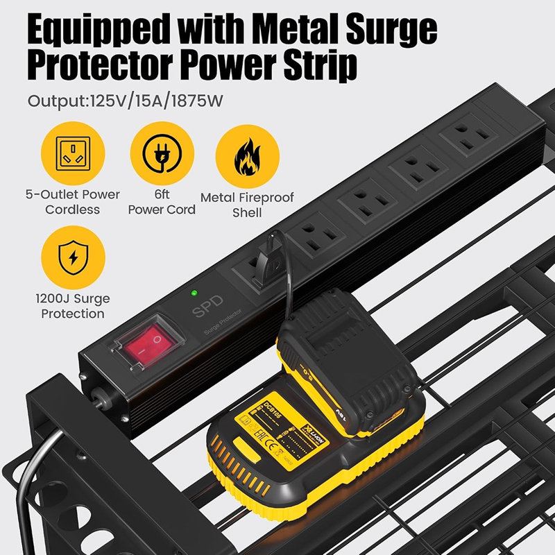 Heavy Duty Wall Mount Power Tool Organizer with Built In Charging Station