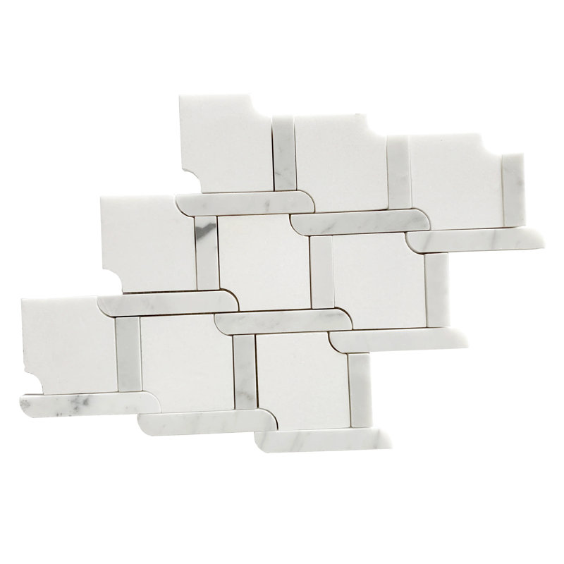 Thassos White & Carrara White 9-In X 9-In Waterjet Mosaic Floor And Wall Tile(0.54-Sq. Ft/ Piece)