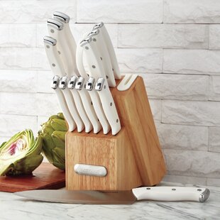 HUNTER.DUAL Knife Set, 15 Piece Kitchen Knife Set with Block Self  Sharpening, Dishwasher Safe, Anti-slip Handle, White