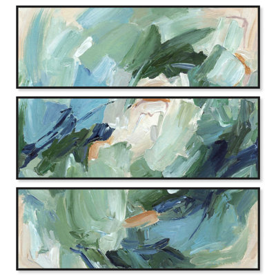 «Echoes in Sage III - Ira Colmeva», ensemble de décorations sur toile encadrées par Art Remedy, cadre noir, 48 x 16