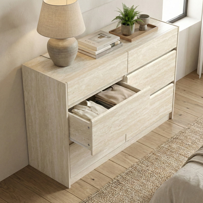 Saisha 6 Drawer 46.5'' W Double Dresser, Travertine