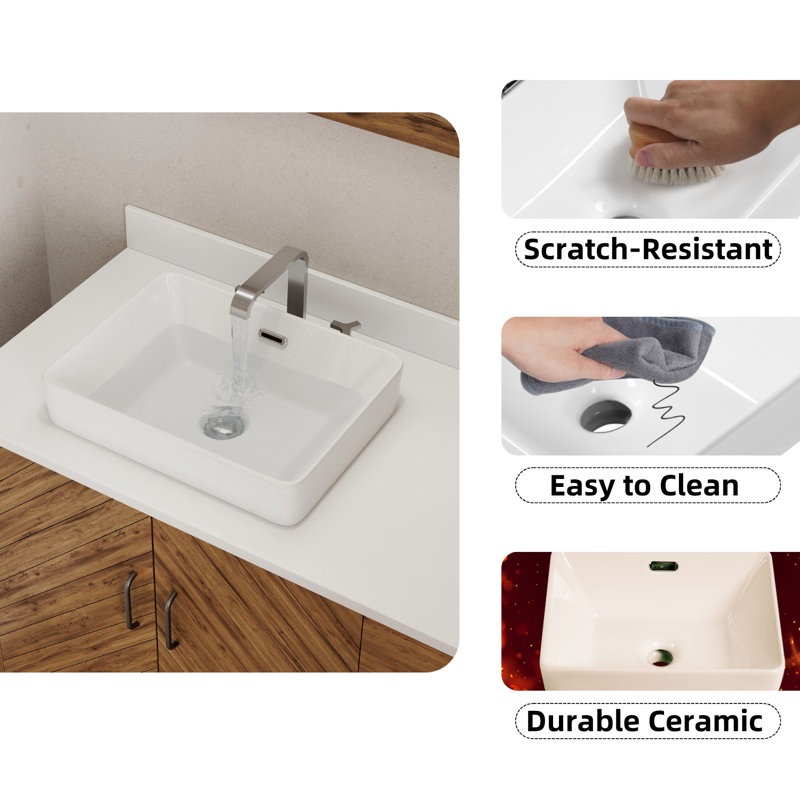 Lavabo de salle de bain vasque rectangulaire semi-encastré avec trop-plein Los Flexi, 6.89" H x 12.01" W x 15.94" D