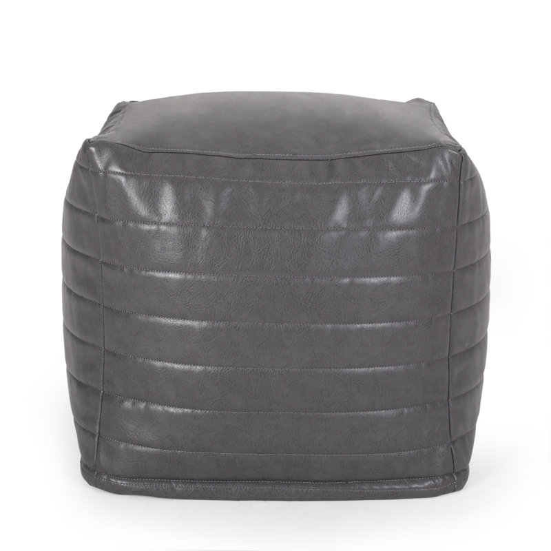 Candy Contemporary Faux Leather Square Pouf, Gray Faux Leather