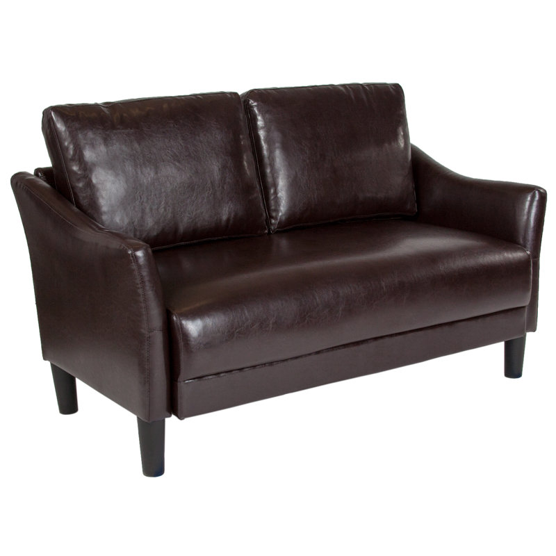 Chaise de bureau pivotante à dossier moyen en vinyle avec accoudoirs Mitesh, Similicuir brun