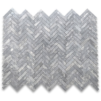 Bardiglio Grey Marble 1X4 Herringbone Mosaic Tile