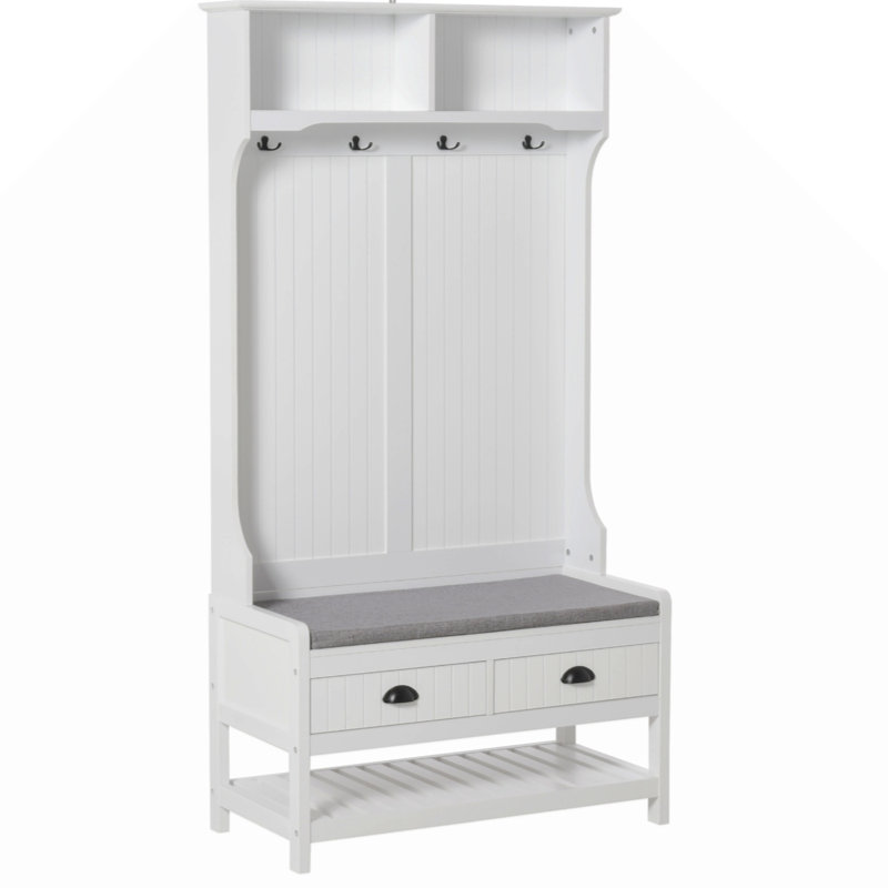 3-In-1 Hall Tree, Entryway Bench With Coat Rack, Mudroom Bench With Shoe Rack, 2 Storage Drawers, 4 Hooks And Padded Seat Cushions  Hallway,