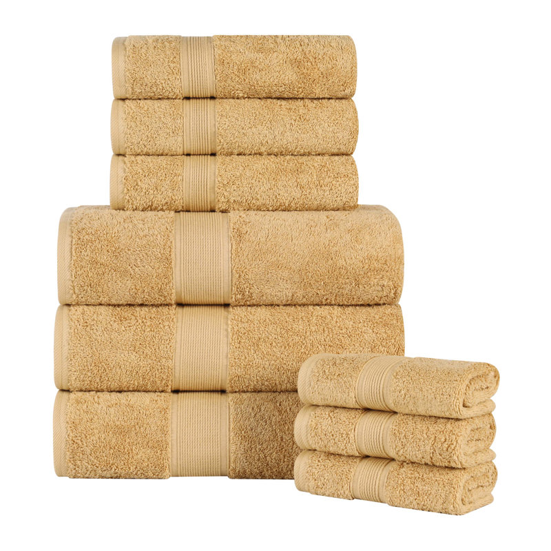 Ensemble de serviettes en coton biologique Lyndon, Doré, Ensemble 9 pièces