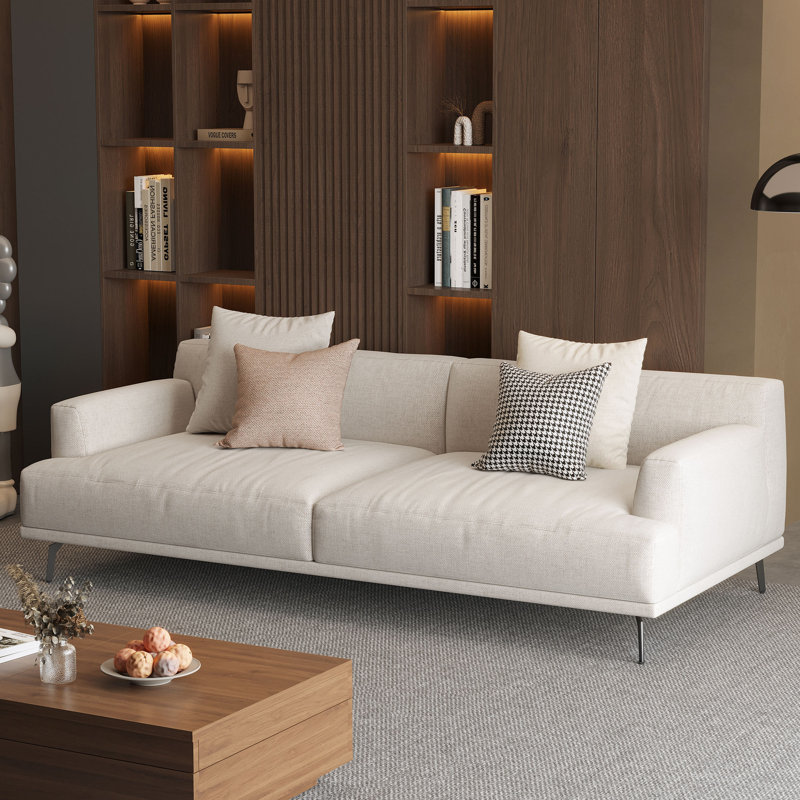 Canapé à accoudoirs carrés avec oreillers Kunming, H 29,9 po x l 66,1 po x P 37,4 po, Mélange de lin beige