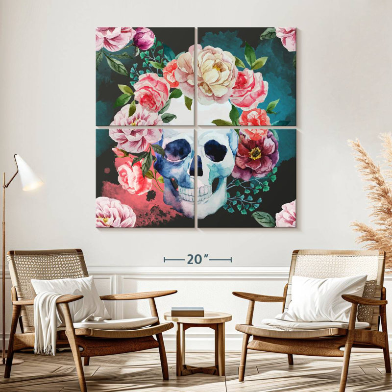 Crâne floral, H 57 po x l 57 po