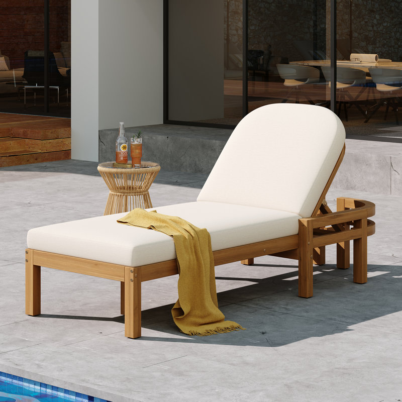 Chaise longue d'extérieur, dossier réglable à 5 positions, bois massif, contour arqué, contemporain, bord de piscine
