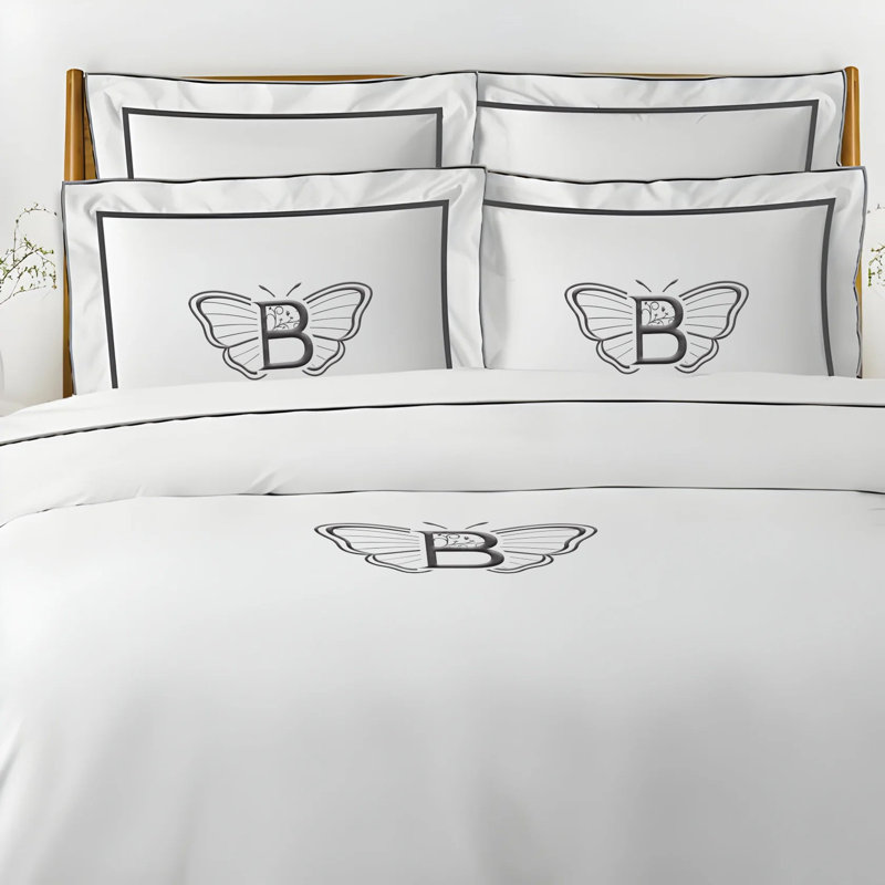 Monogram Embroidery & Border Cotton Sateen Duvet Cover Set, King Duvet Cover, Yes