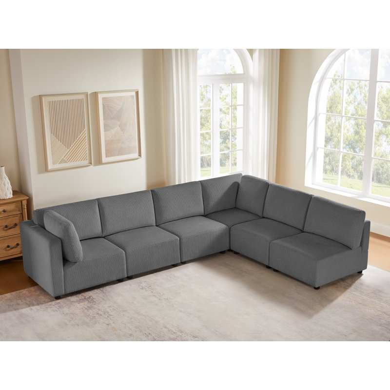 Canapé modulaire rembourré 6 pièces en velours côtelé, Velours côtelé gris foncé
