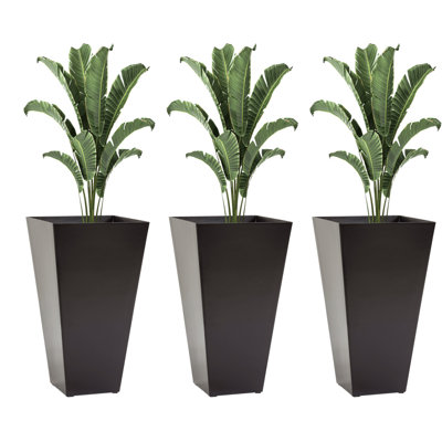 Outsunny Set Of 3 Tall Planters With Drainage Hole, 28" Outdoor Flower Pots, Indoor Planters For Porch Patio And Deck