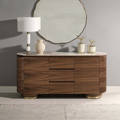 Willene 63" Server, Ceramic Top & Walnut Finish