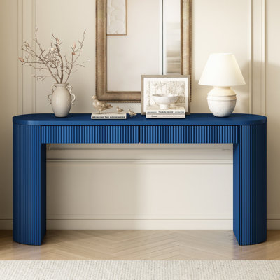 Table d'entrée de 58,2 po avec grand plateau et deux tiroirs, console avec pattes arquées robustes à rayures, canapé en placage de pin avec pieds réglables pour le salon, le couloir, le vestibule, la cuisine